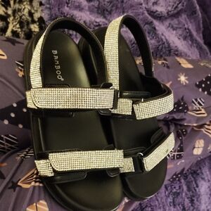 BAMBOO Black and Silver Embellished Sandals